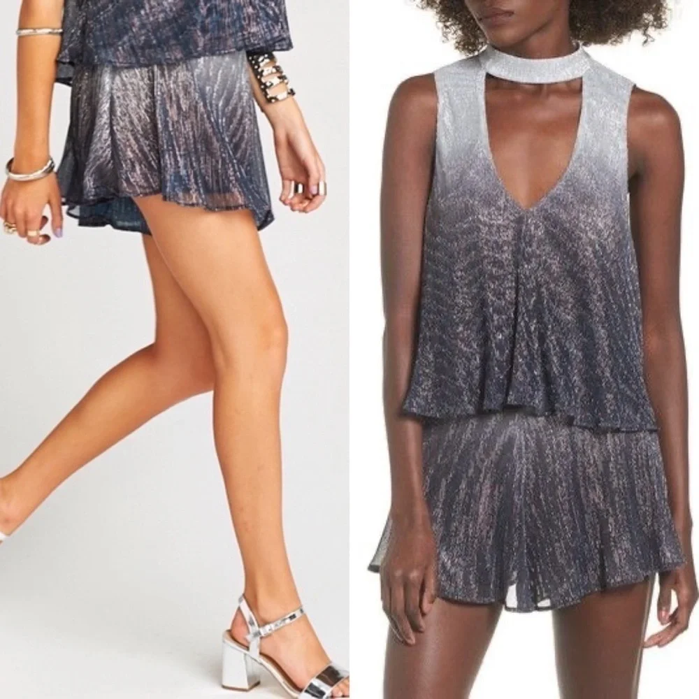 Show Me Your Mumu Metallic Carlos Swing Shorts in Icicle Drip size Small
